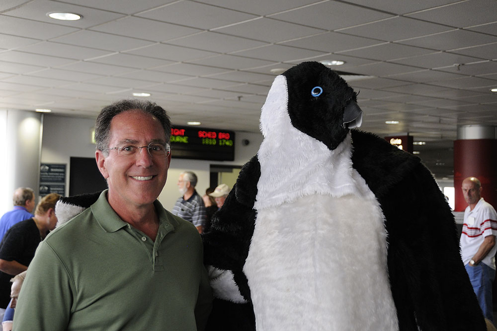 Boarding area for the flight, with penguin available for pictures