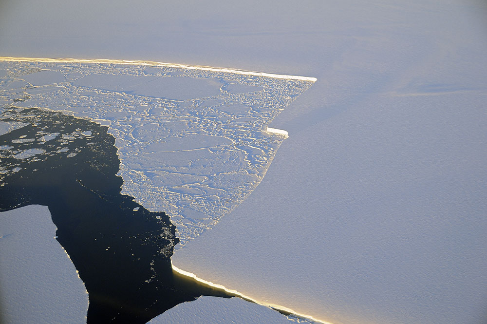 Here edge of solid sheet of ice meets sea ice