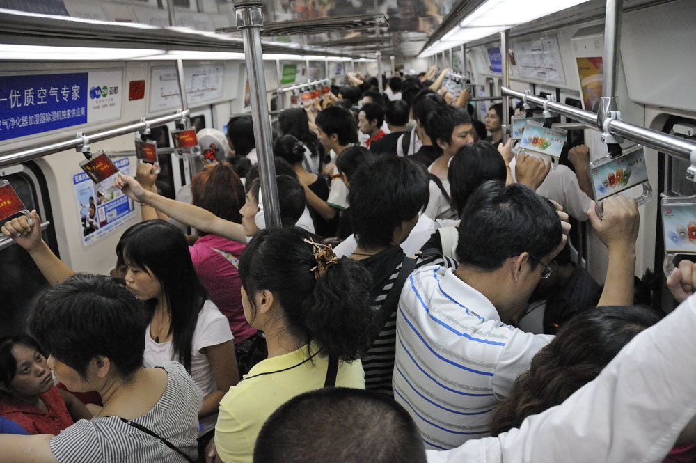 Crowded subway in Beijing