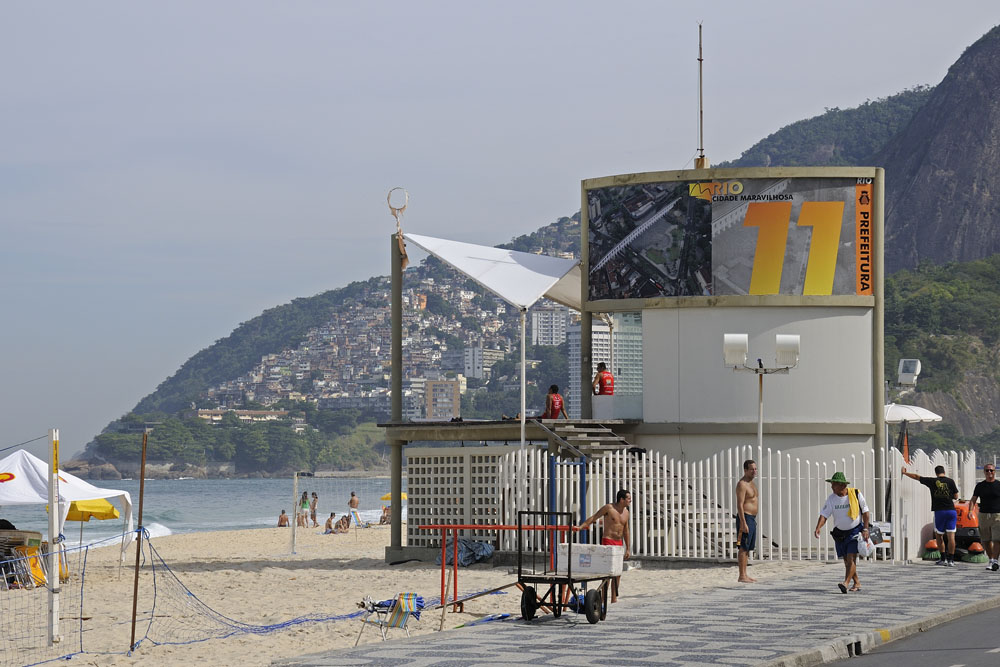 Posto 11 at Leblon Beach with Favela behind