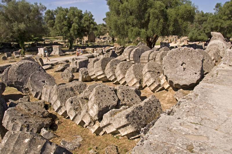 Fallen columns of Temple of Zeus at Olympia