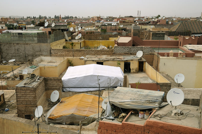 Satellite dishes on rooftops in Marrakech