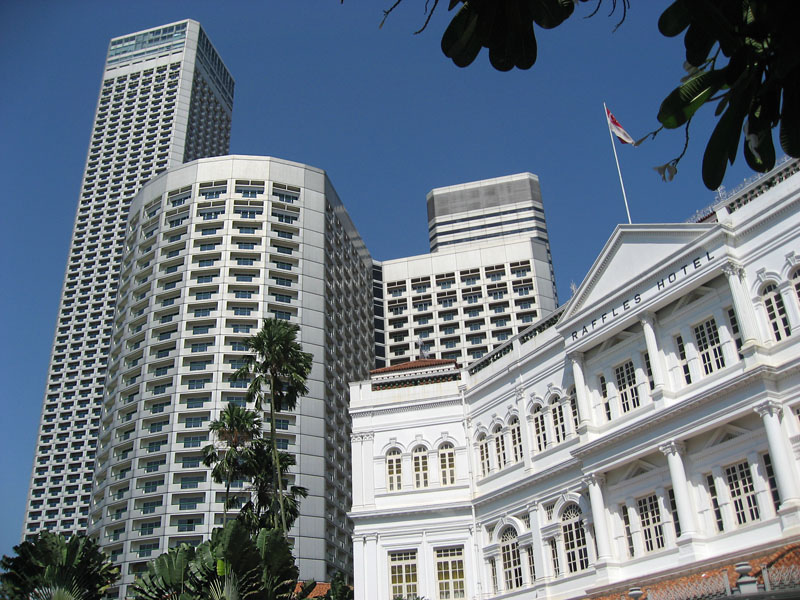 Raffles Hotel with skyscrapers
