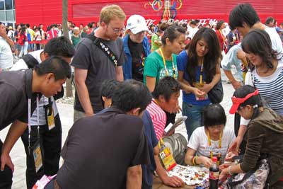 Pin trading at the Olympic Green