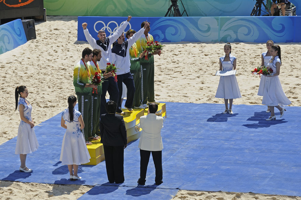 Medal ceremony for men's beach volleyball