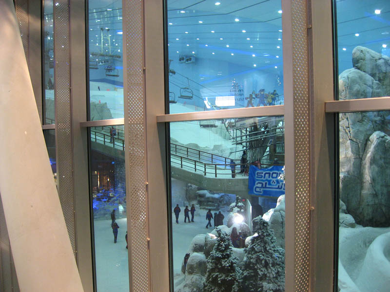 Ski Dubai viewed through windows at the Mall of the Emirates (outside temp: 105°)