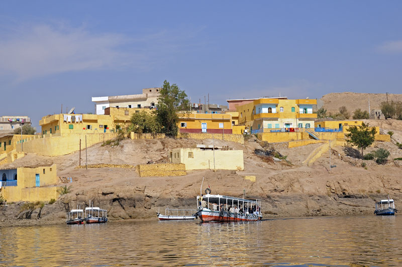 Houses on shore of lake above old Aswan Dam