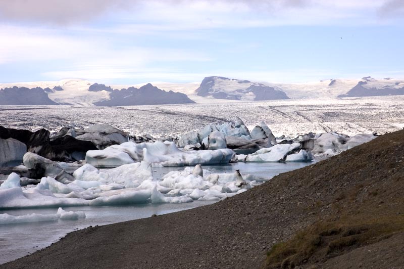 Jökulsárlón glacial lagoon, glacier in background