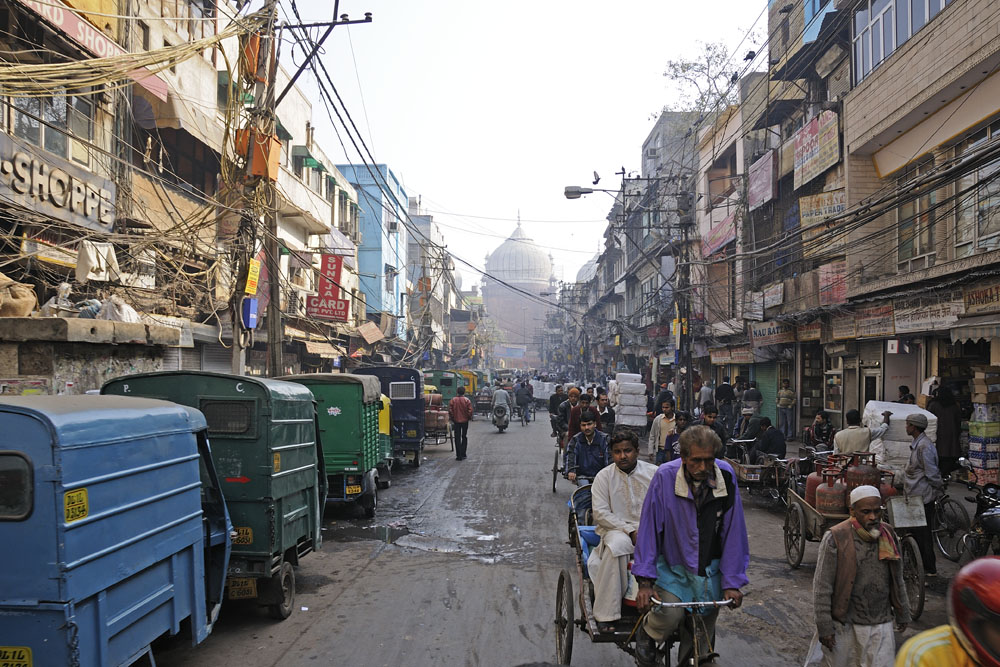 Old Delhi, mosque at end of street