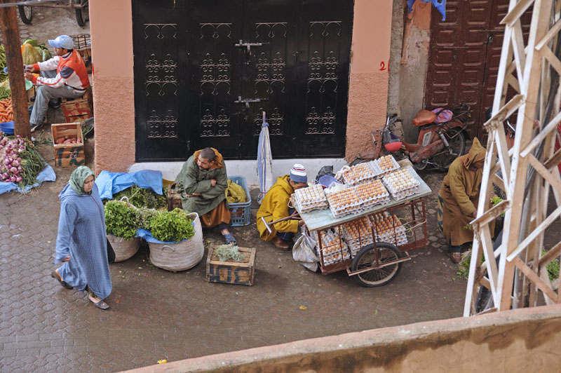 Eggs and greens for sale on the streets of Marrakech
