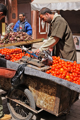 Selling vegetables on the streets of Marrakech