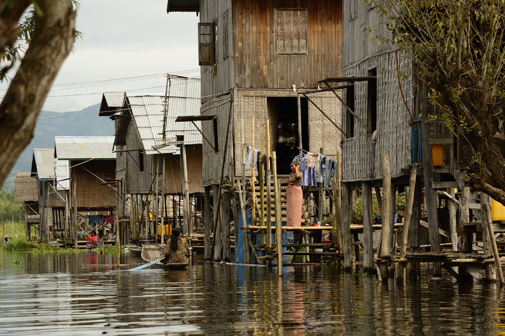 Houses constructed on stilts in Inle Lake