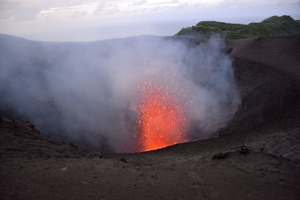 Eruptions start with a loud boom, like a clap of thunder or explosion